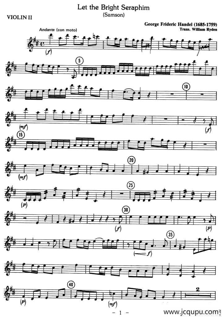 LET THE BRIGHT SERAPHIM（四重奏第二小提琴分谱）简谱