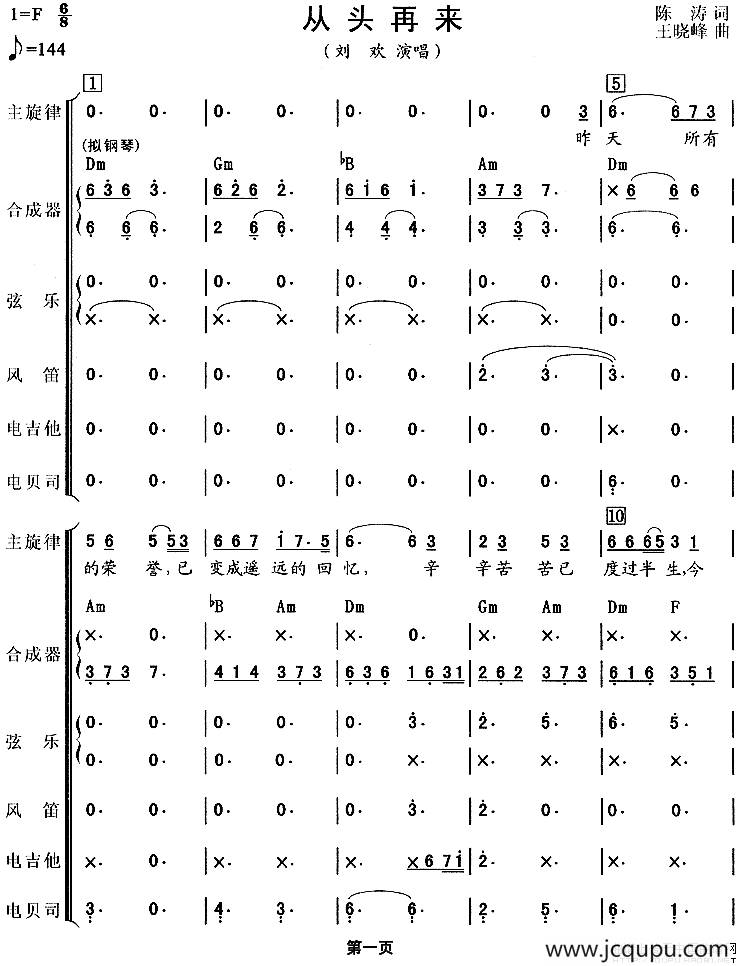 从头再来（吉特巴、电声乐队总谱）简谱