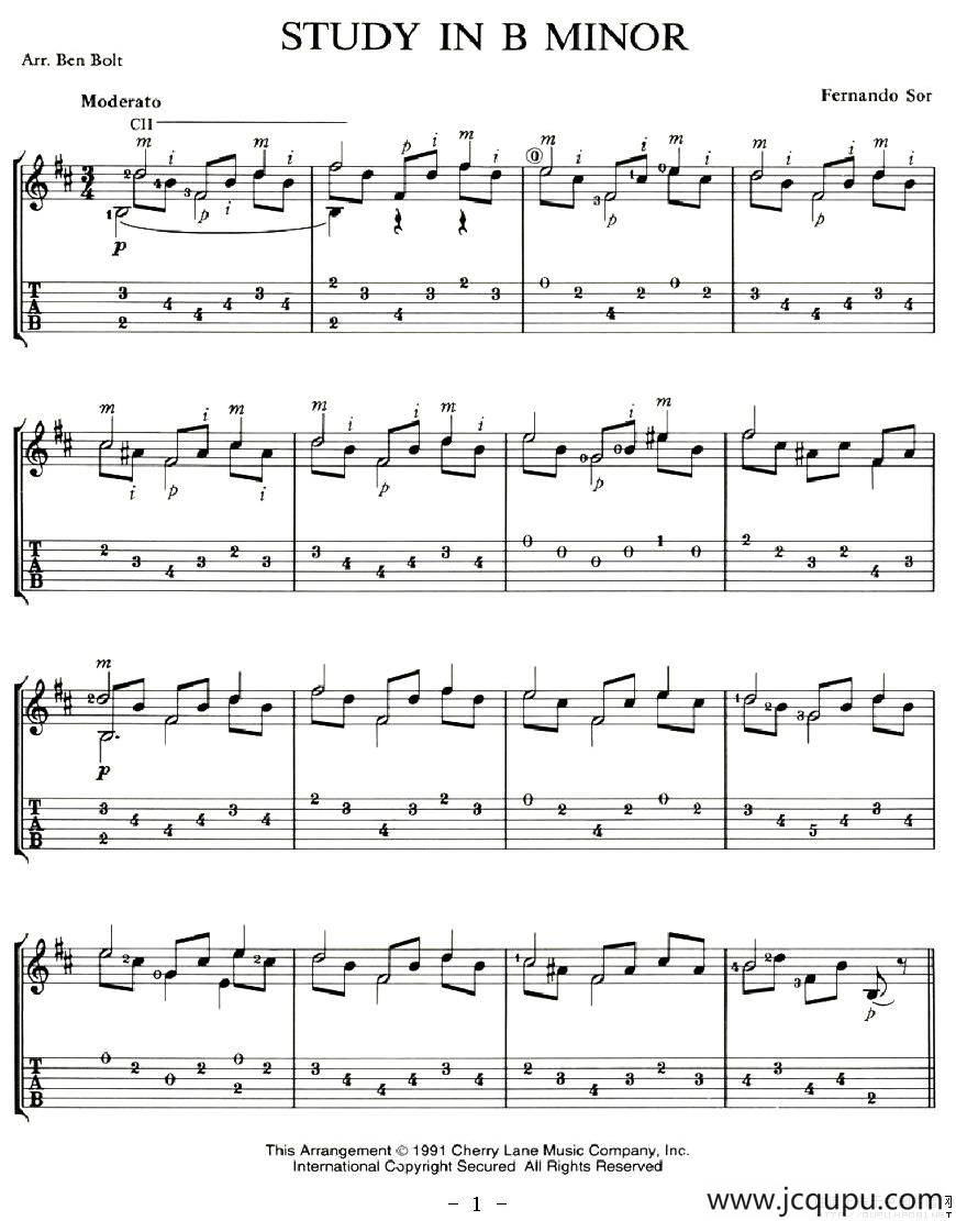 STUDY IN B MINOR简谱