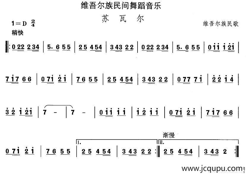 中国民族民间舞曲选（十)维吾尔族舞蹈：苏瓦）简谱