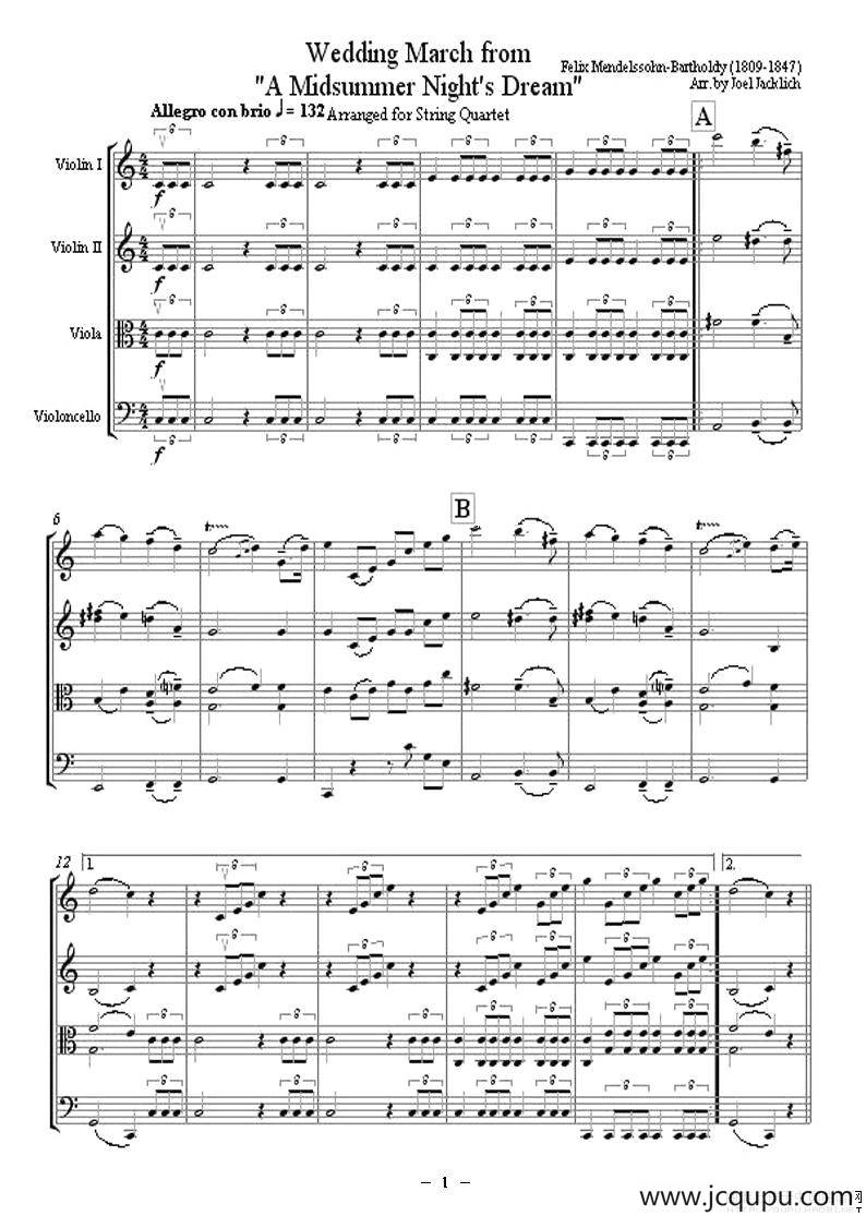 A Midsummer Night's Dream（弦乐四重奏）简谱