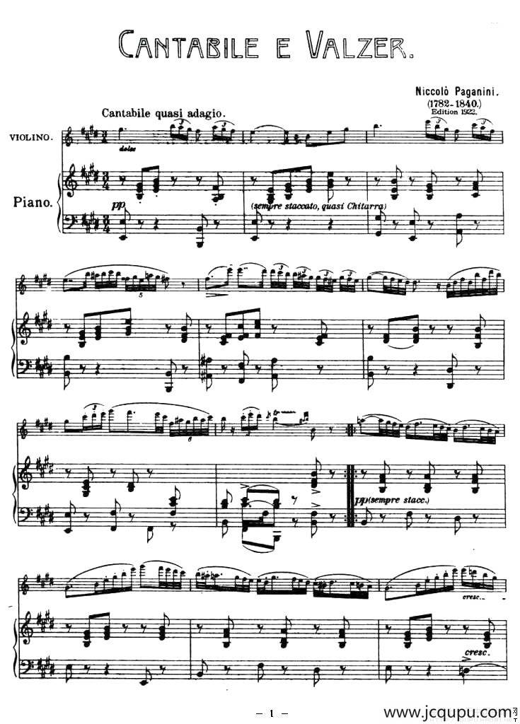 CANTABILE E VALZER（钢琴伴奏小提琴谱）简谱