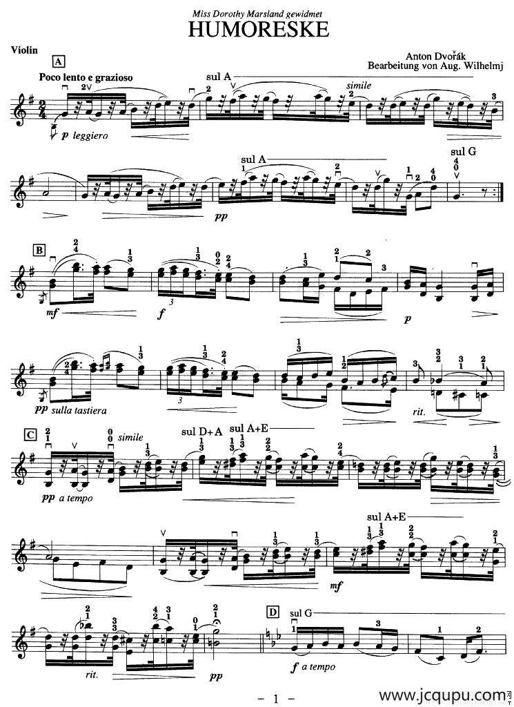 HUMORESKE（幽默曲）简谱