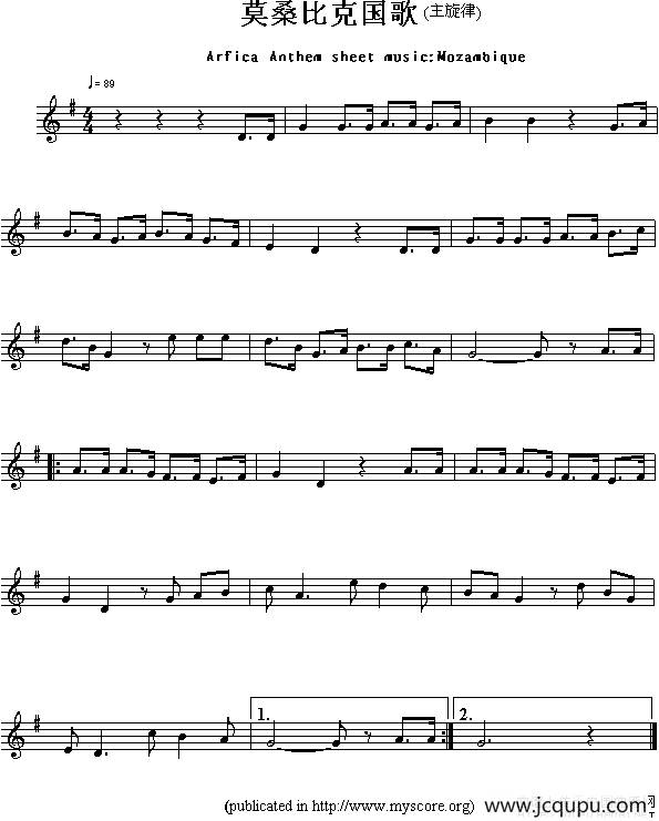 各国国歌主旋律：莫桑比克（Arfica Anthem sheet music:Mozambique）简谱