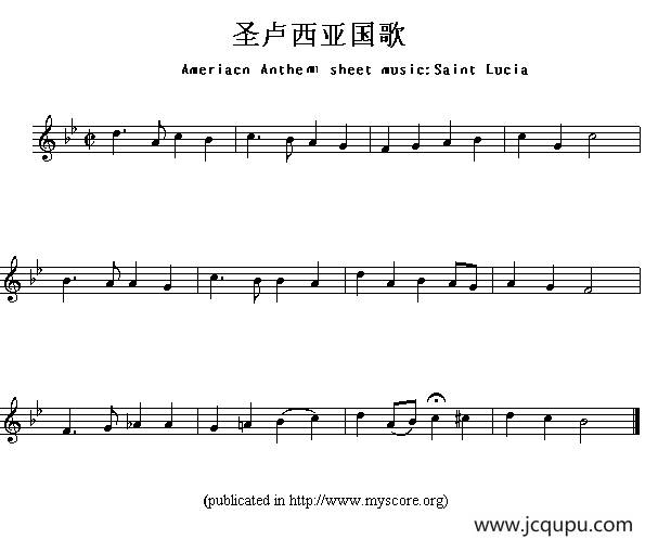 各国国歌主旋律：圣卢西亚（Ameriacn Anthem sheet music:Saint Lu）简谱