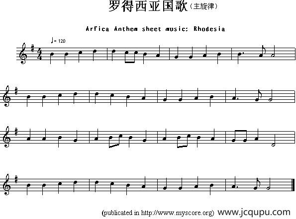 各国国歌主旋律：罗得西亚（Arfica Anthem sheet music:Rhodesia）简谱