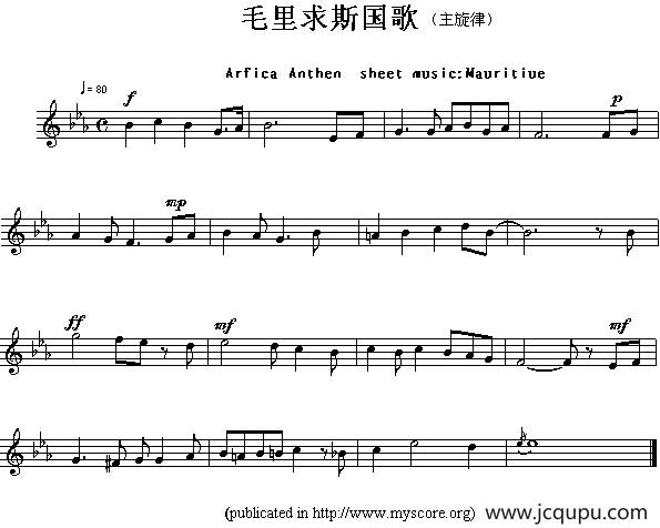 各国国歌主旋律：毛里求斯（Arfica Anthem sheet musec:Mauritiue）简谱
