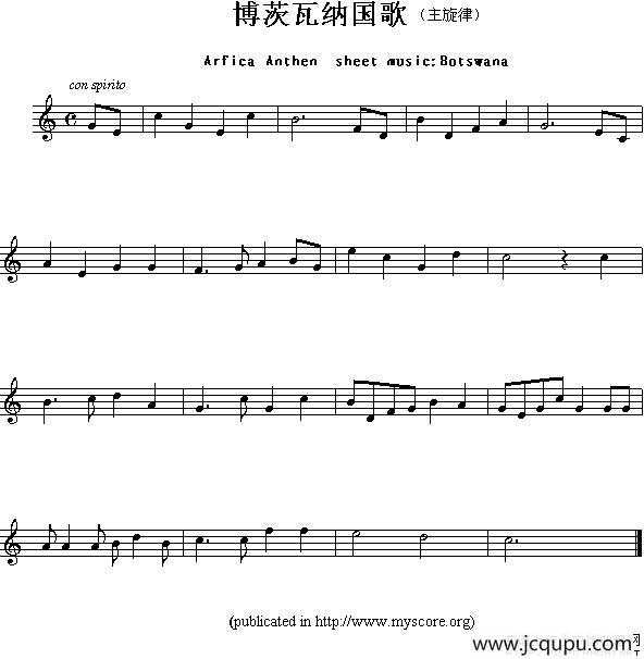 各国国歌主旋律：博茨瓦纳（Arfica Anthem sheet musec:Botswana）简谱