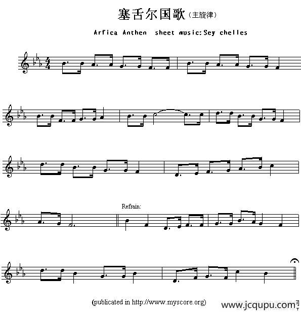 各国国歌主旋律：塞舌尔（Arfica Anthem sheet musec:Sey Chelles）简谱