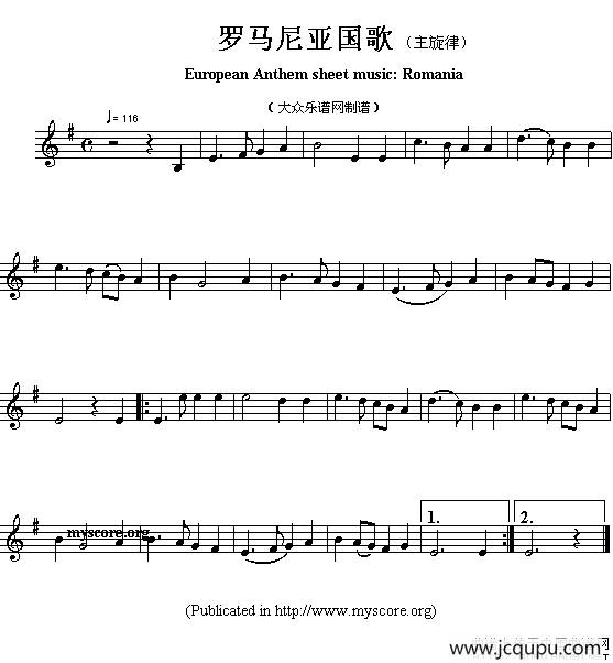 各国国歌主旋律：罗马尼亚（European Anthem sheet music:Romania）简谱
