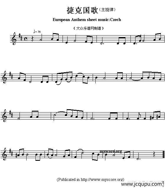 各国国歌主旋律：捷克（European Anthem sheet music:Czech）简谱