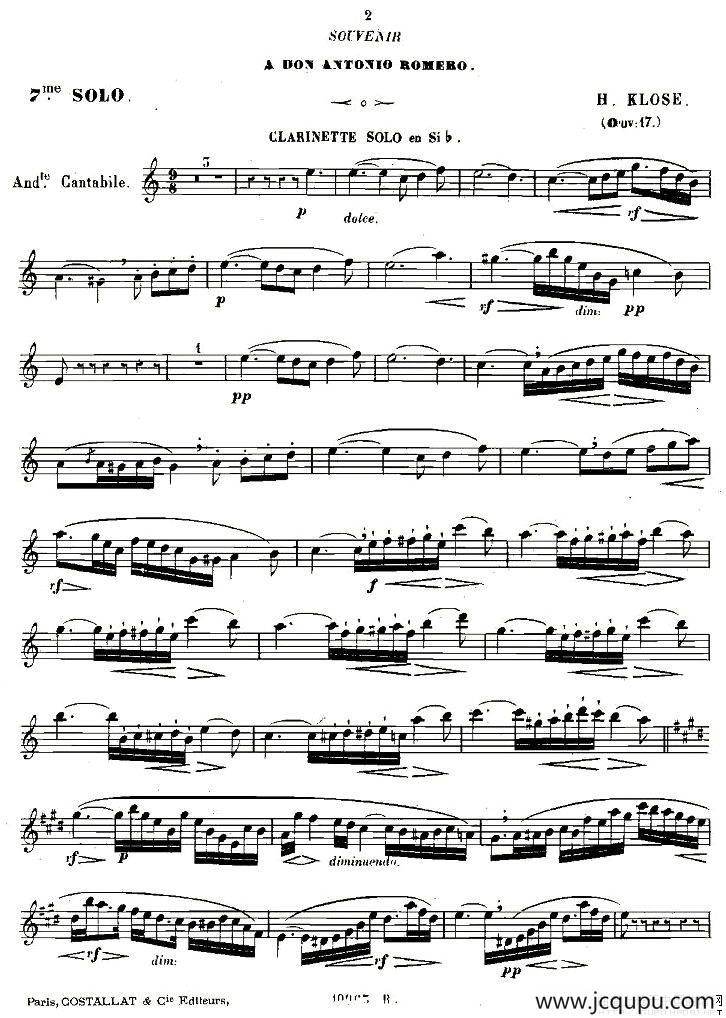 Klose Souvenir a Romero（单簧管）简谱