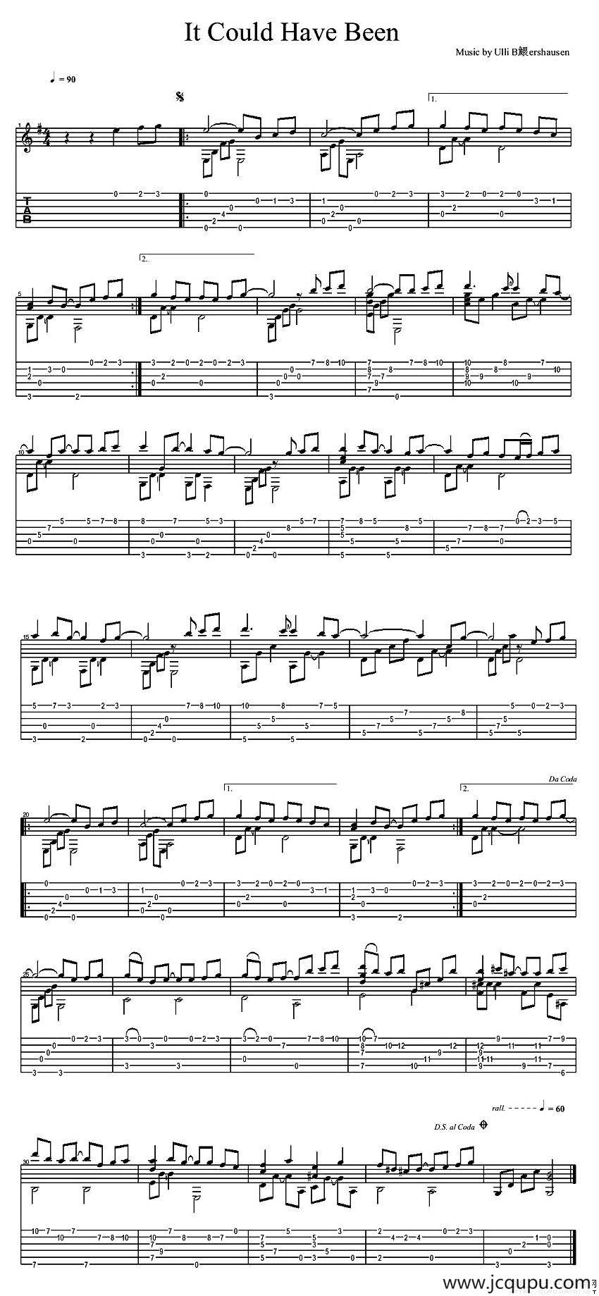 It Could Have Been（指弹谱）简谱