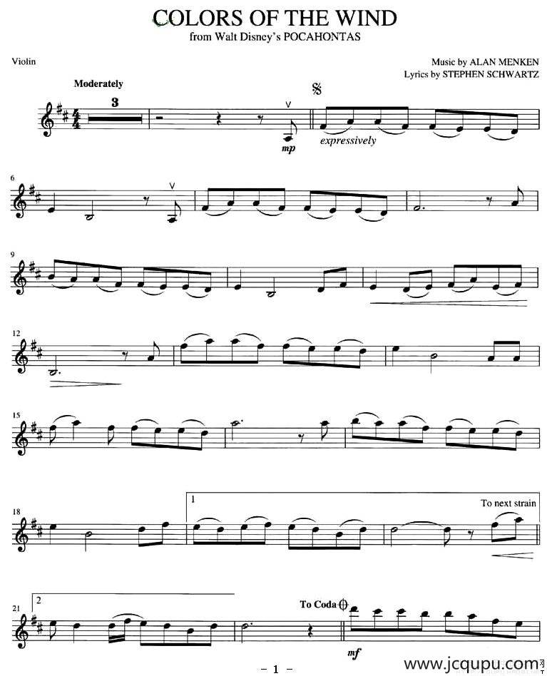 COLORS OF THE WIND简谱