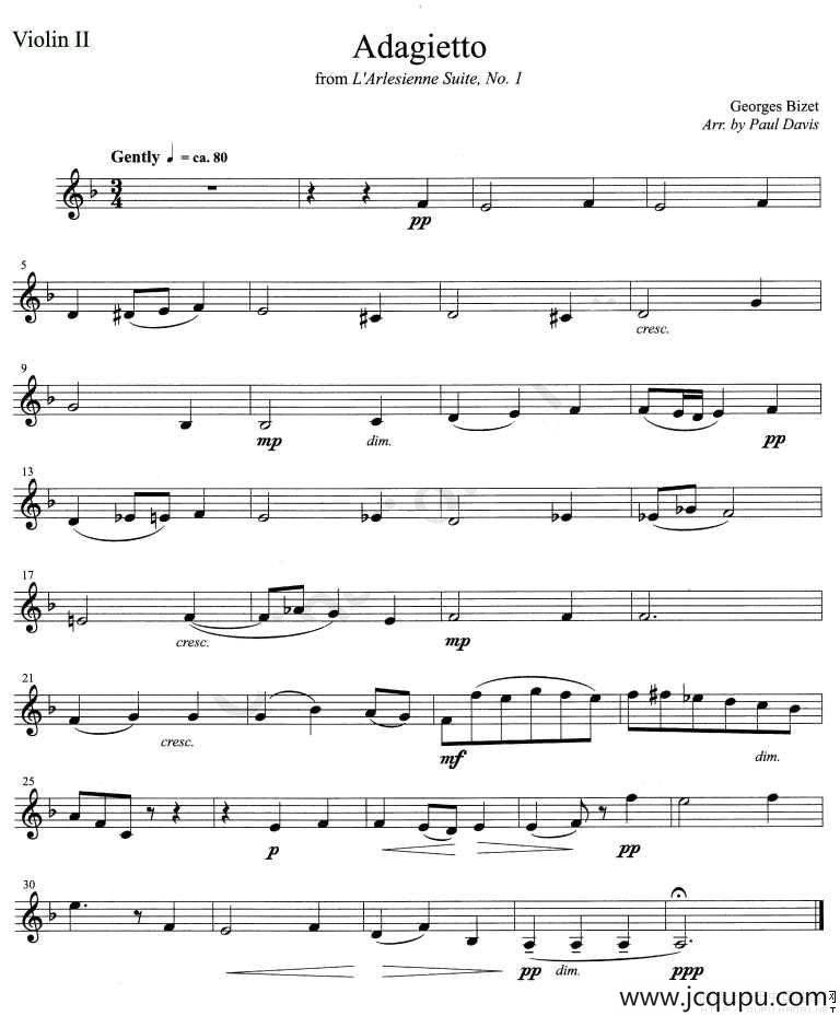 Adagietto（第2小提、中提、大提琴谱）简谱