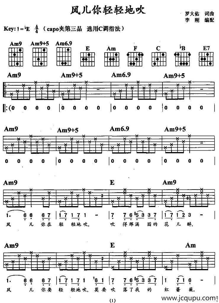 风儿你轻轻地吹简谱