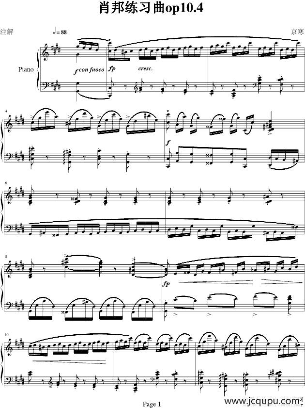 肖邦练习曲op10.4简谱