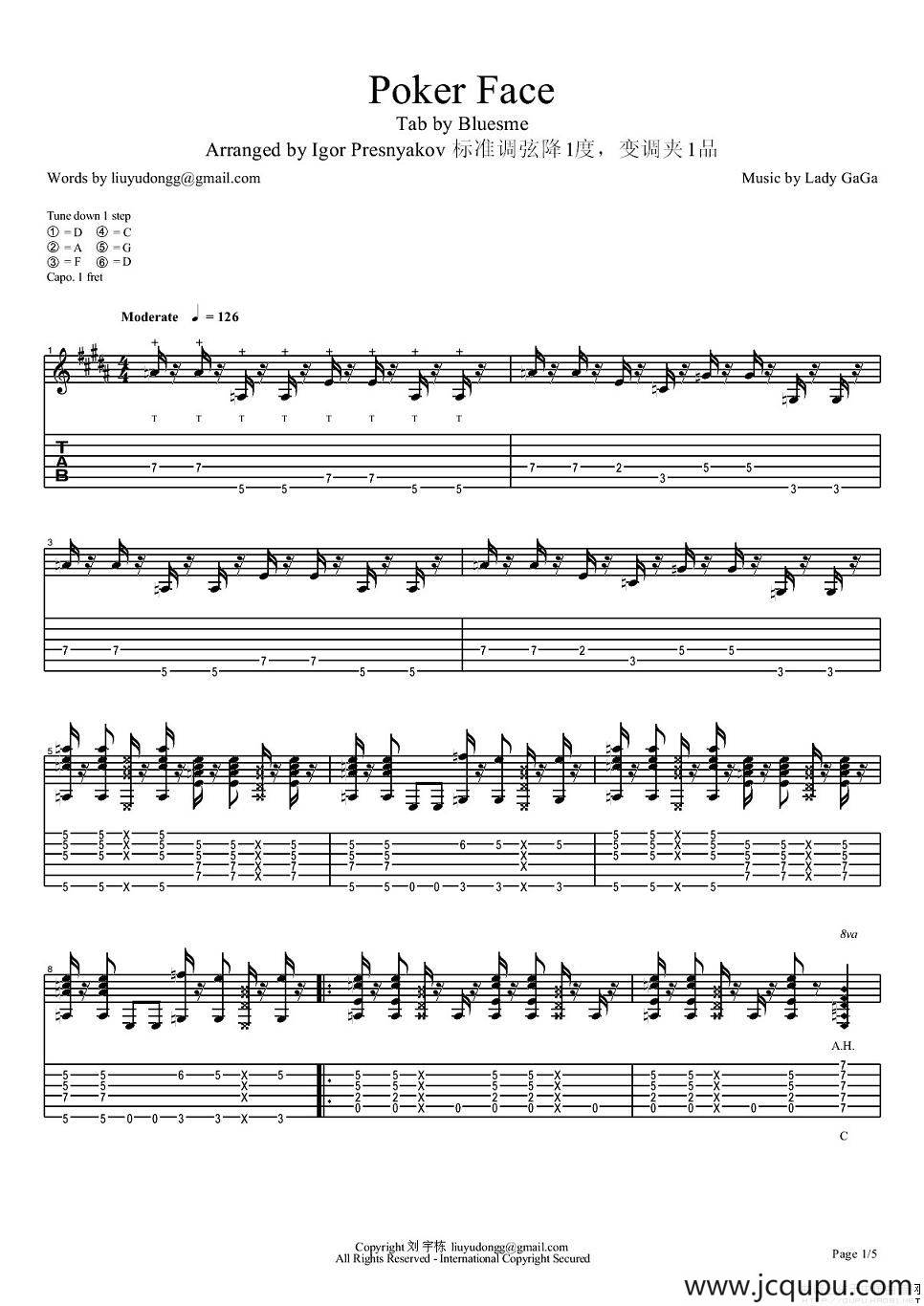poker face简谱