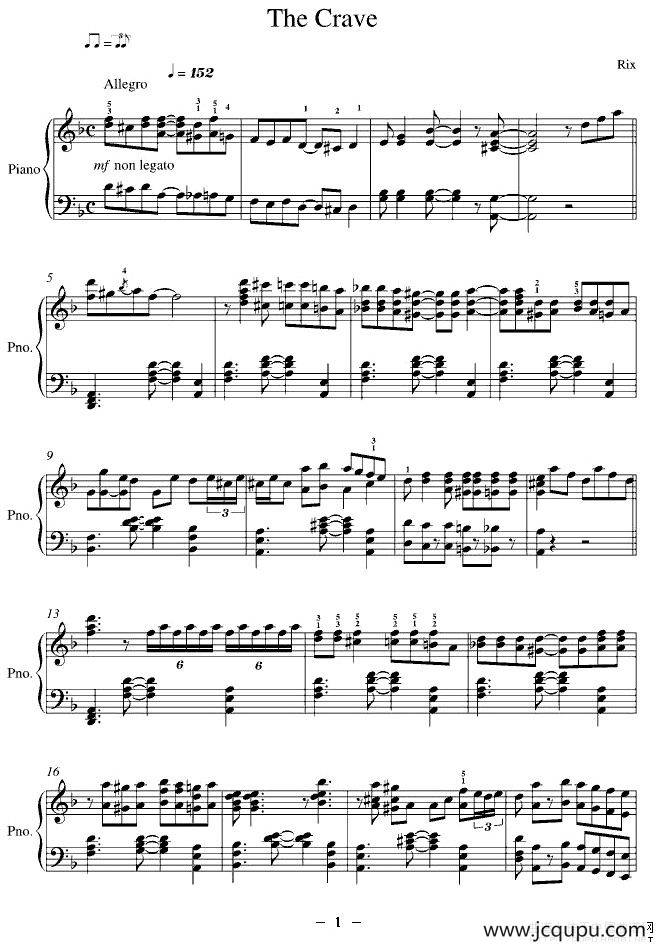 The Crave（出自《海上钢琴师》）简谱