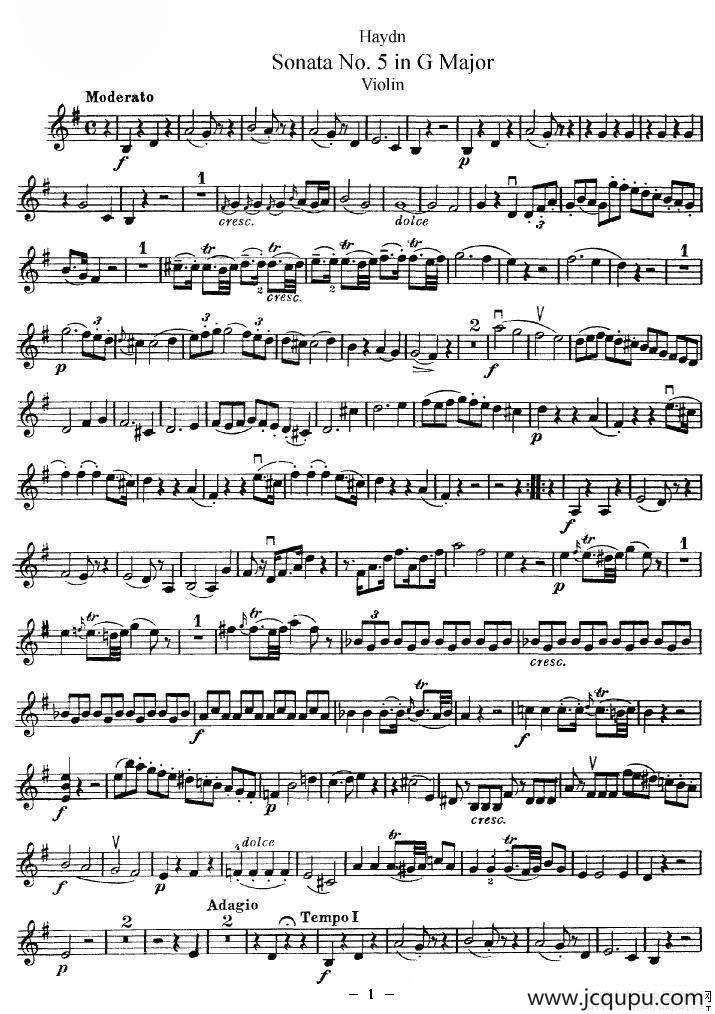 海顿G大调第五小提琴奏鸣曲简谱