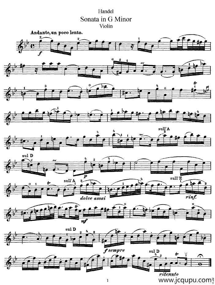 g小调小提琴奏鸣曲（亨德尔作曲版）简谱
