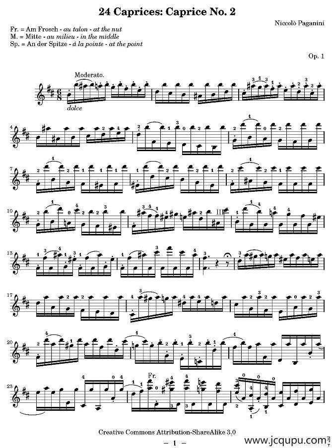 帕格尼尼24首随想曲No.2简谱