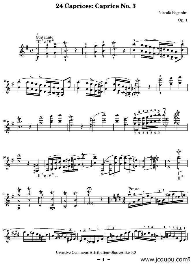 帕格尼尼24首随想曲No.3简谱