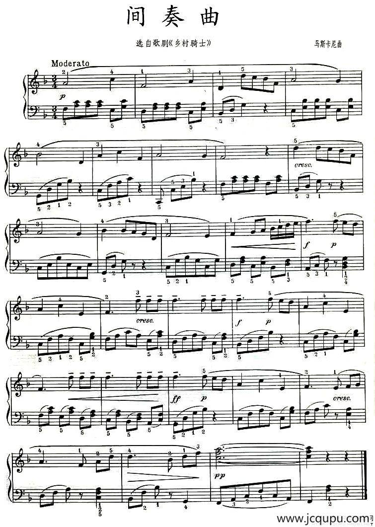 间奏曲（选自歌剧《乡村骑士》）简谱