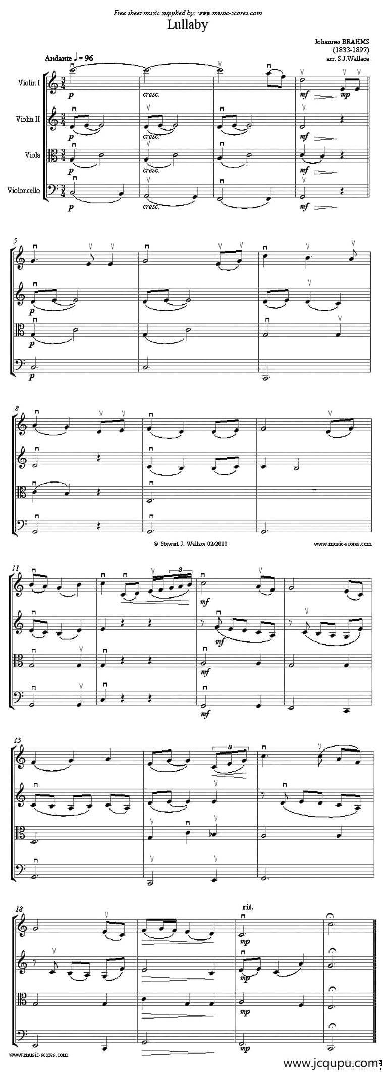 Lullaby（摇篮曲）（弦乐四重奏）简谱