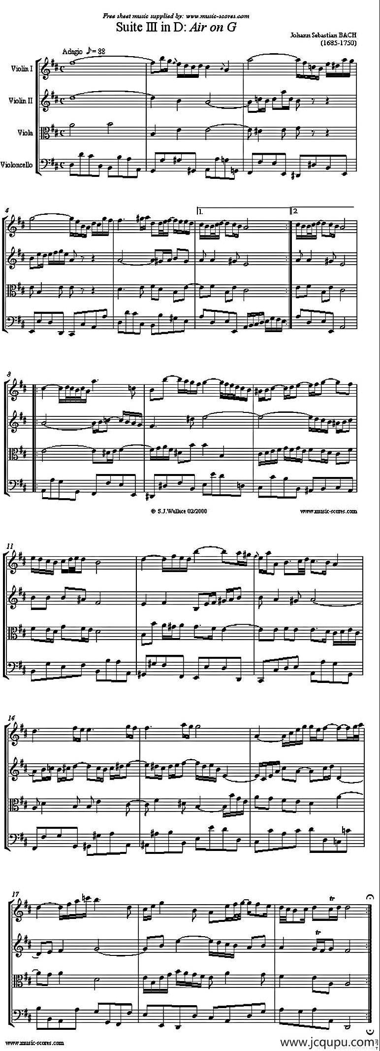 G弦上的咏叹调（弦乐四重奏）简谱