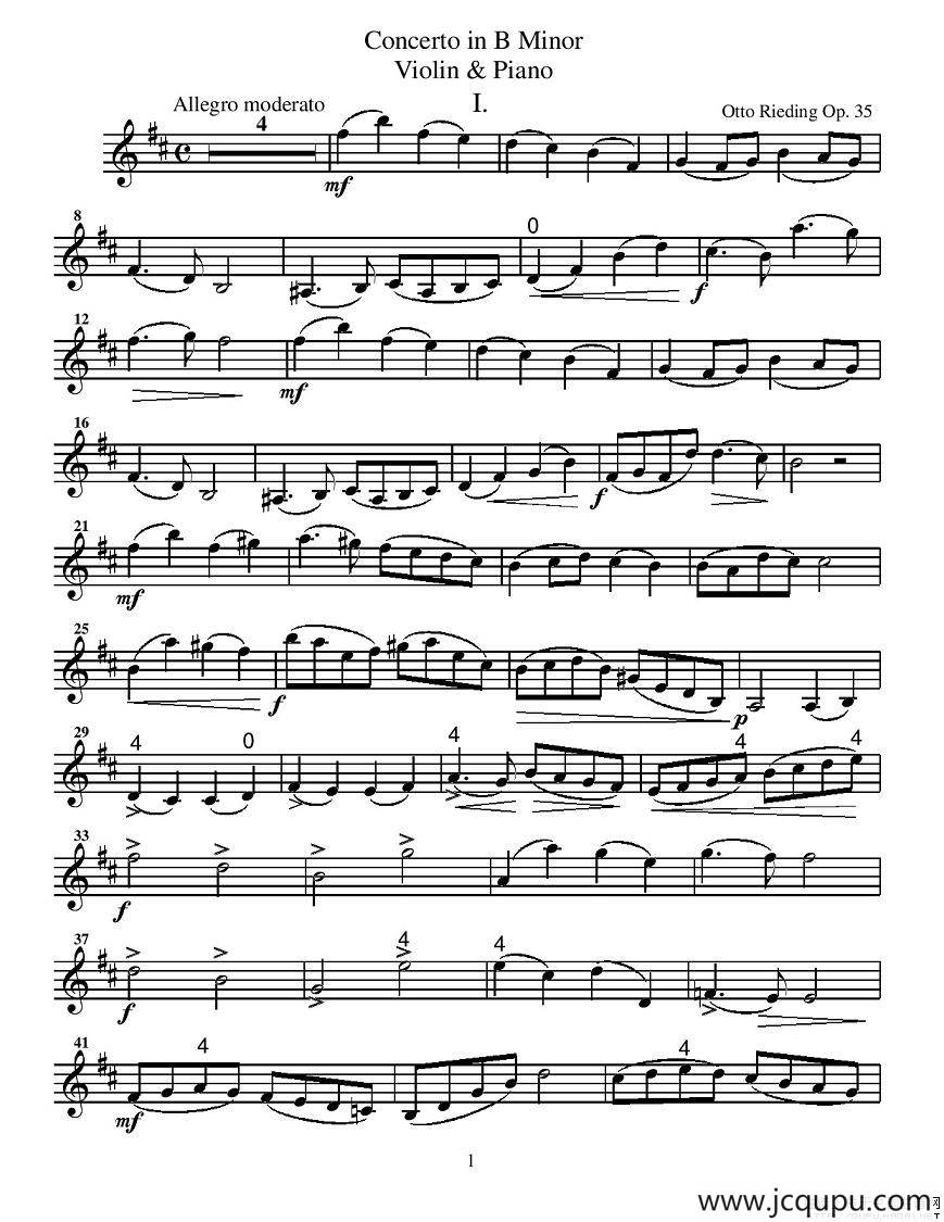 里丁格（Oskar Rieding)b小调小提琴协奏）简谱
