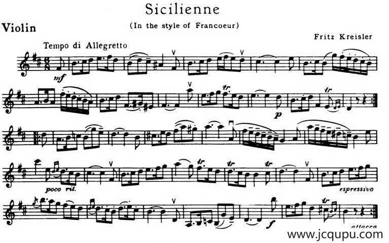 Sicilienne（西西里舞曲、克莱斯勒 作曲版）简谱