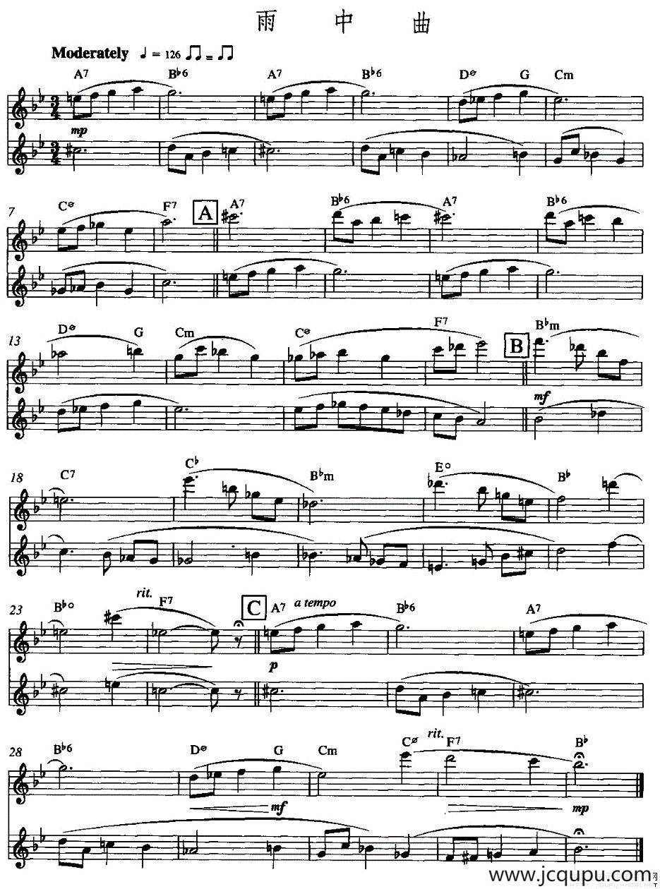 雨中曲（双长笛）简谱