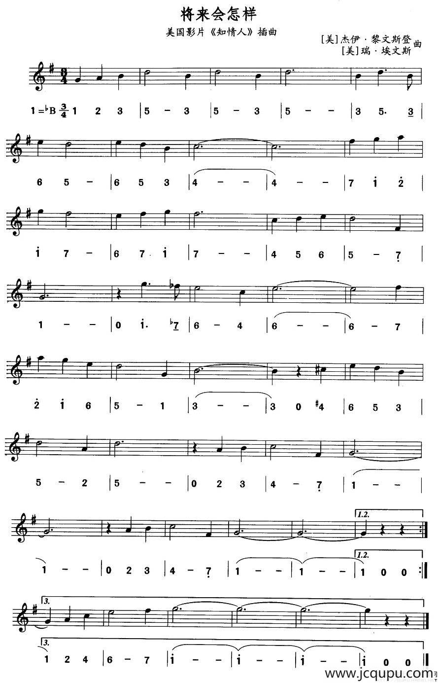 将来会怎样（美国电影《知情人》插曲）（线简谱对照版）简谱