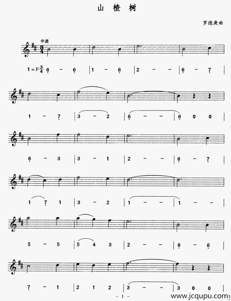 山楂树（线、简谱混排版）简谱