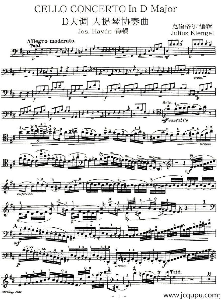 J. Haydn Concerto in D Major（海顿D大调大提琴协奏曲 [大提琴谱]）简谱