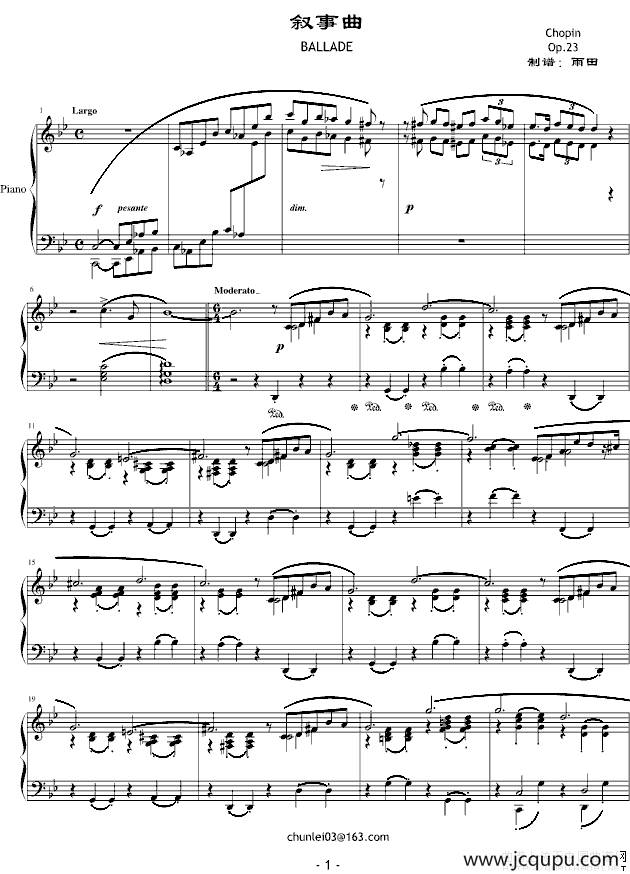 G minor Ballade（G小调叙事曲）（版本三）简谱