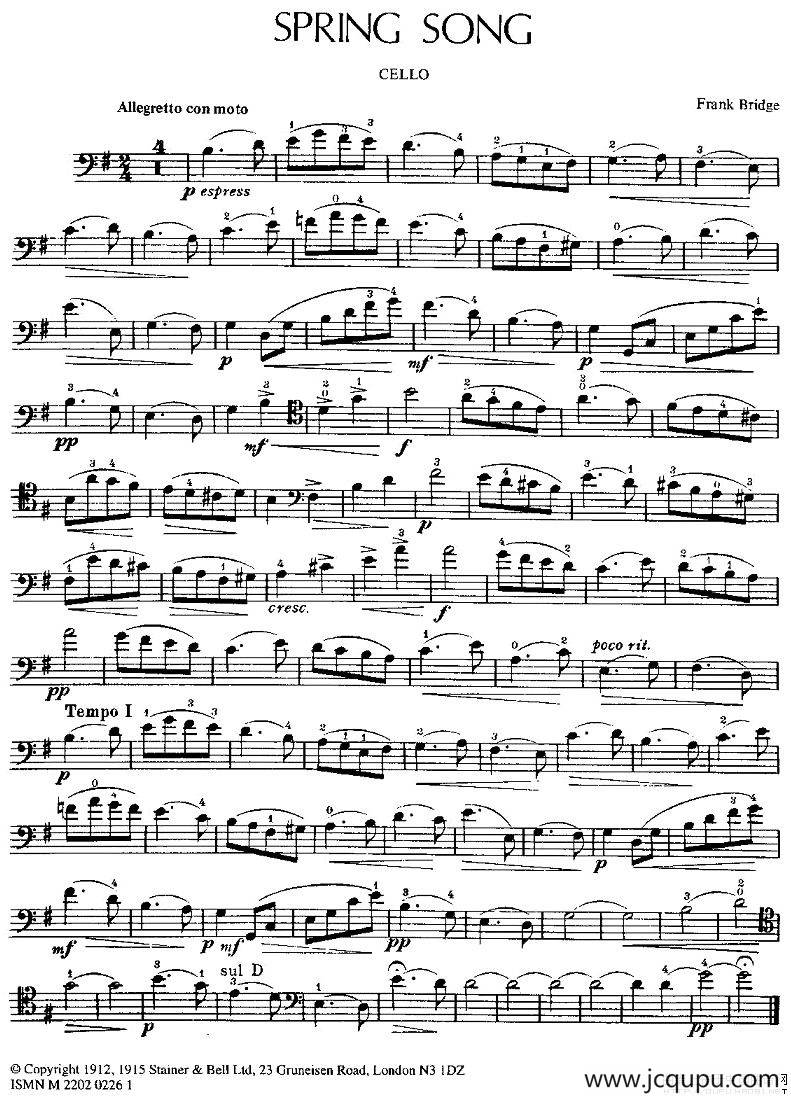 SPRING SONG - 春之歌（大提琴谱）简谱