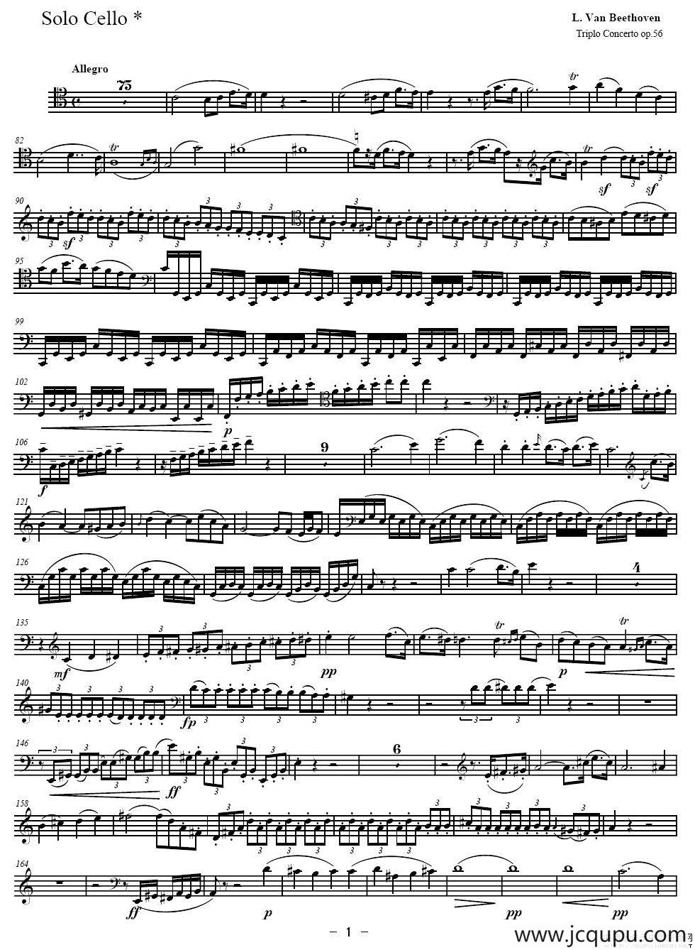 贝多芬 C大调三重协奏曲 第一乐章 作品56（大提琴分谱）简谱