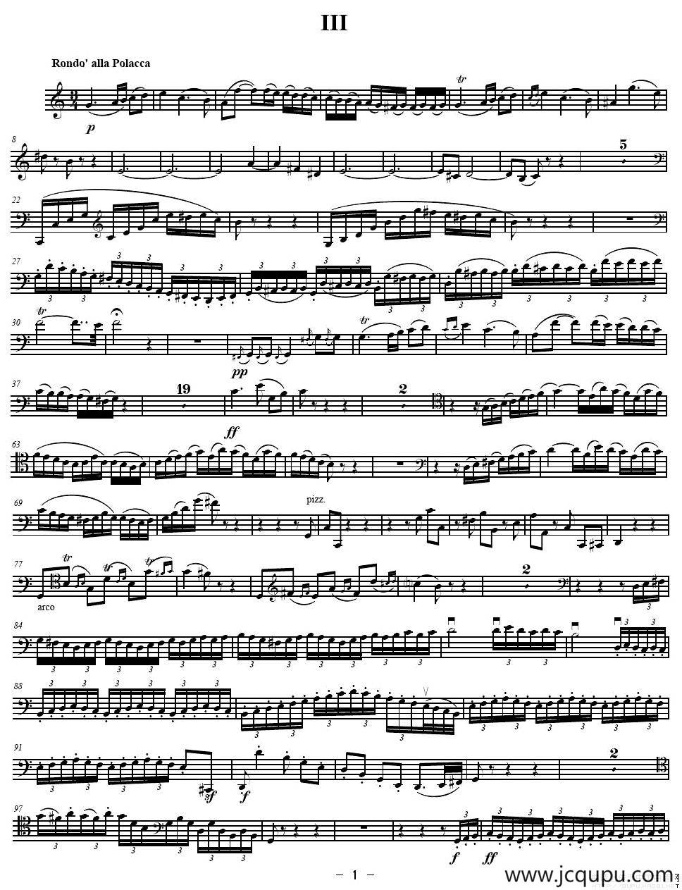 贝多芬 C大调三重协奏曲 第三乐章 作品56（大提琴分谱）简谱