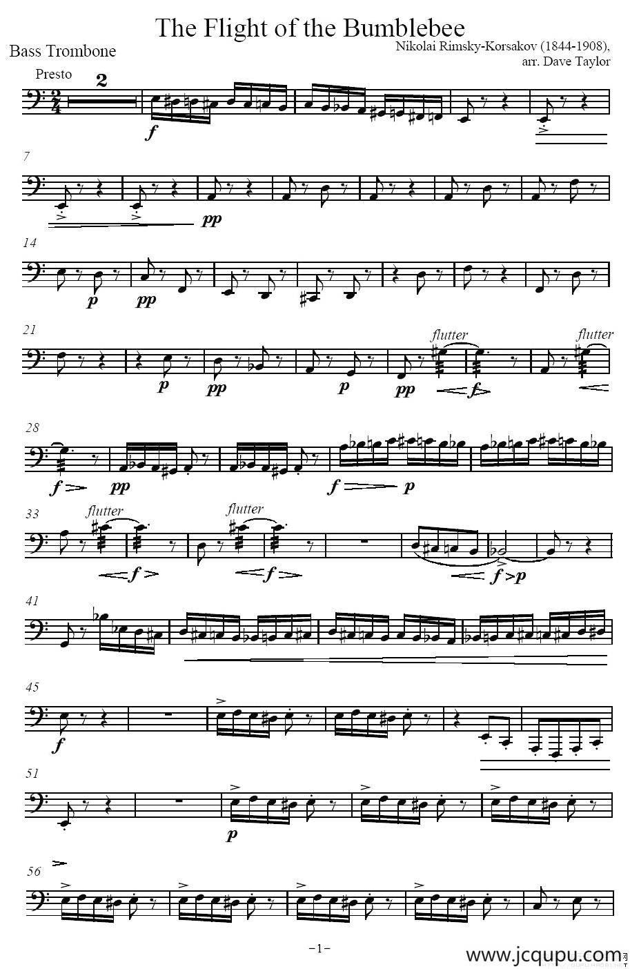 The Flight of the BumBlebee（低音长号）简谱