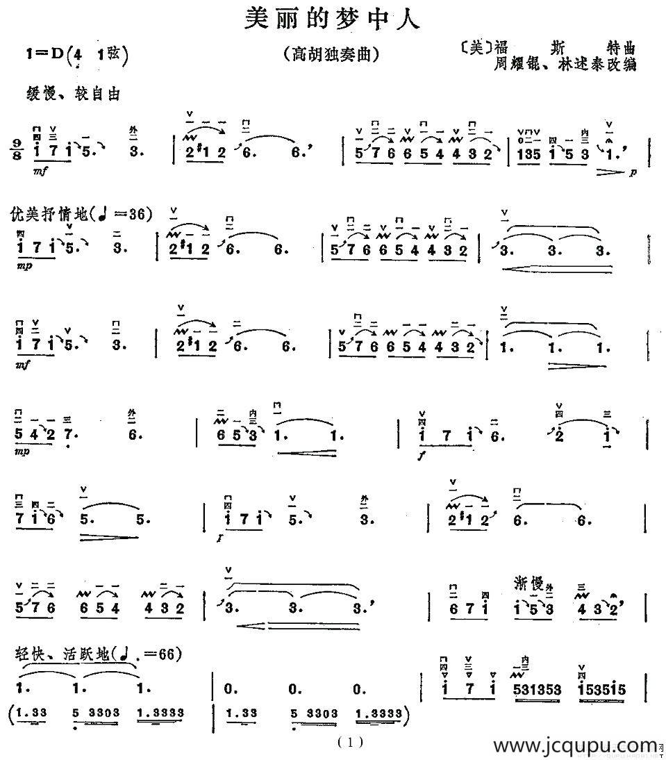 美丽的梦中人（高胡独奏）简谱
