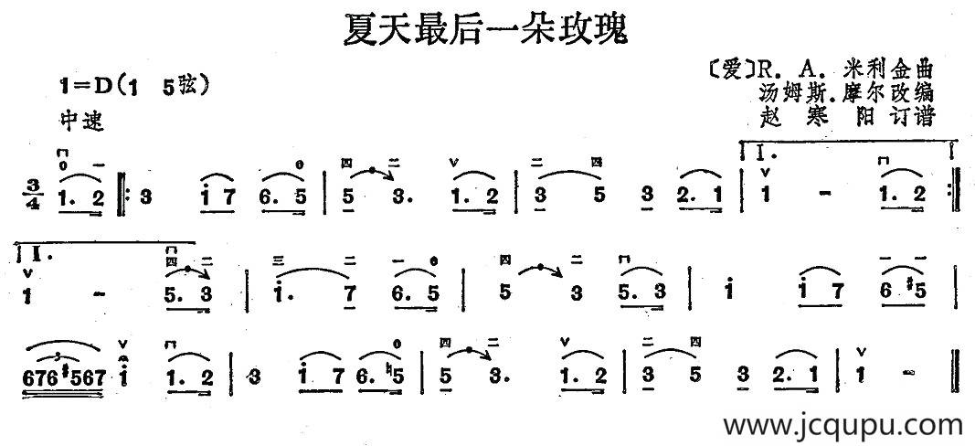 夏天最后一朵玫瑰简谱