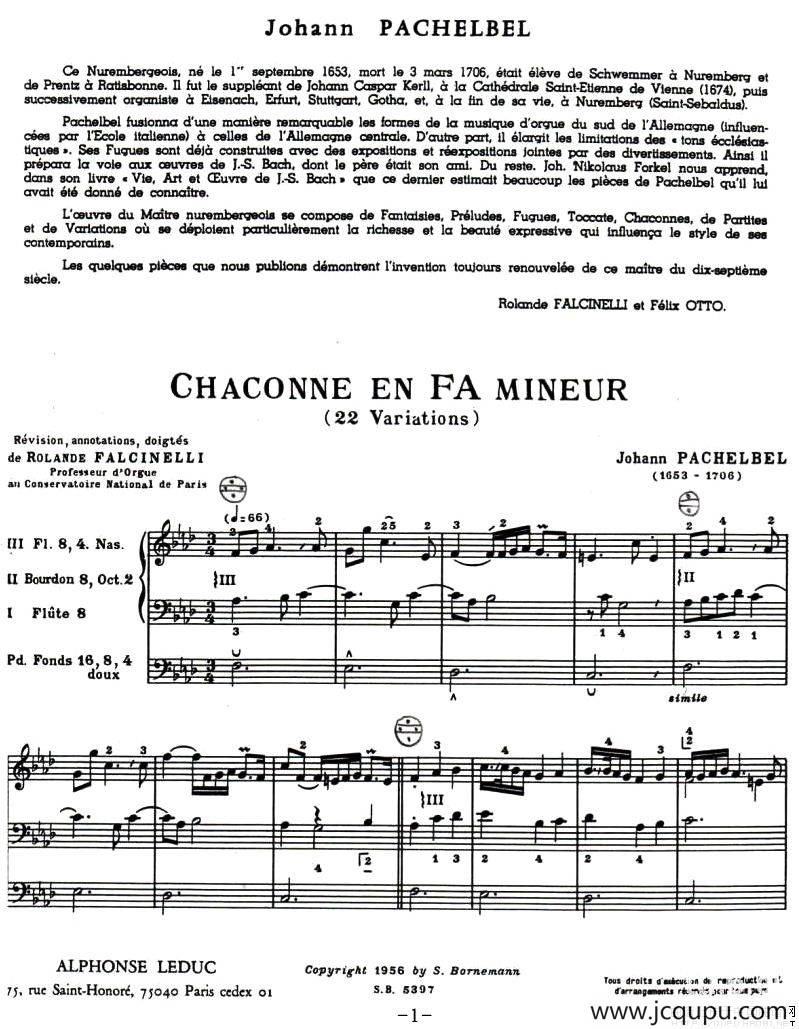 CHACONNE EN FA MINEUR（f小调恰空、二重奏）简谱