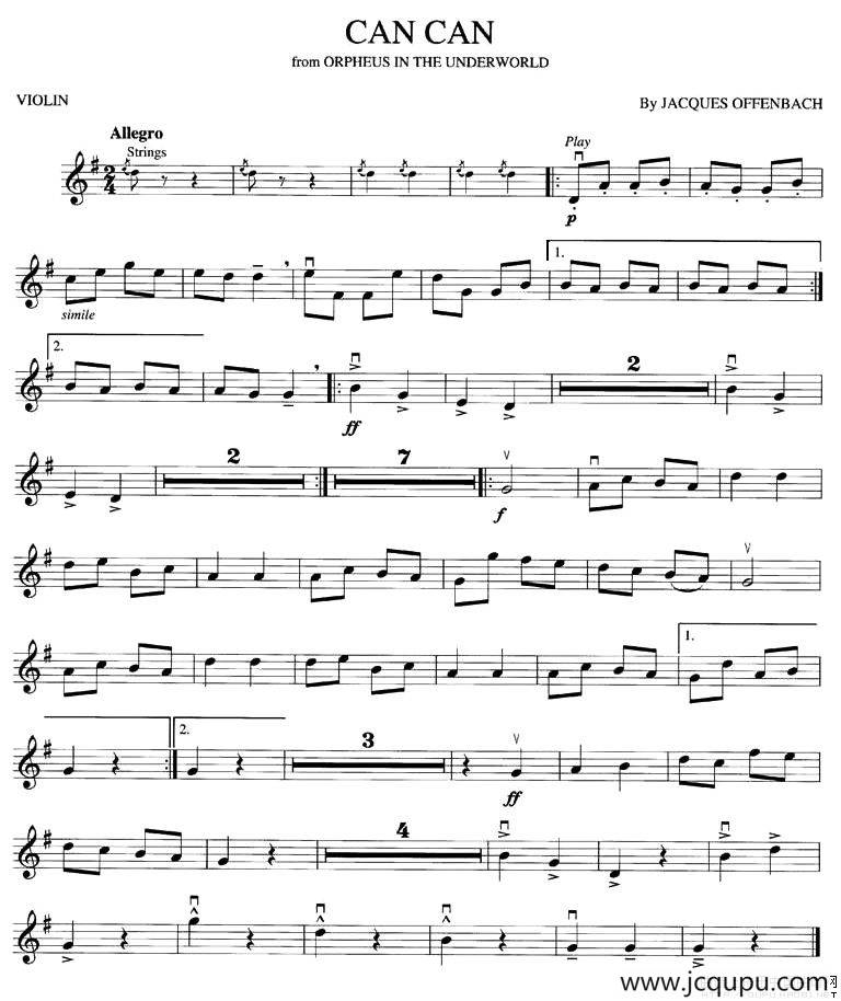 CAN CAN（康康舞曲、版本一）简谱