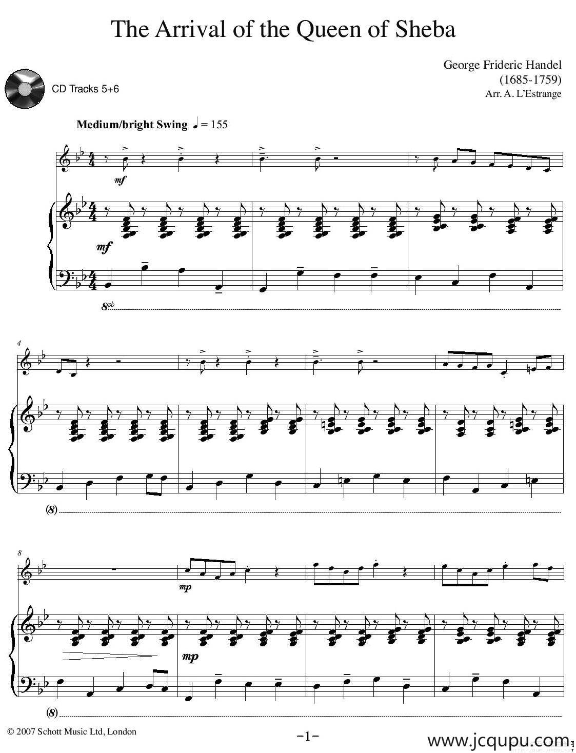 The Arrival of the Queen of Sheba（单簧管+钢琴）简谱