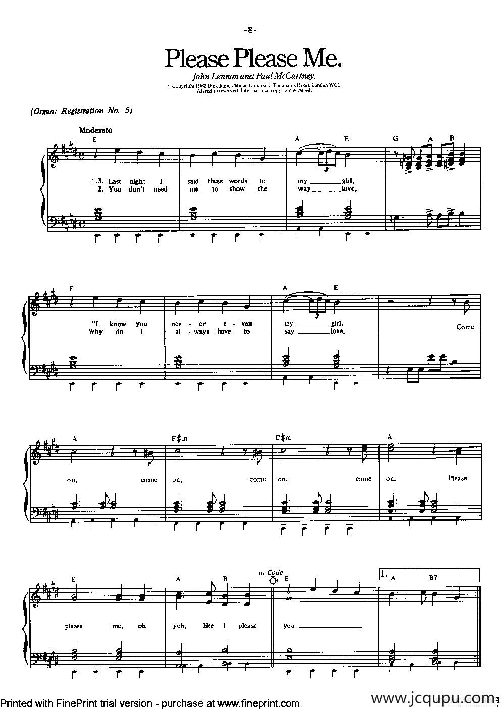 Please Please me（弹唱谱）简谱