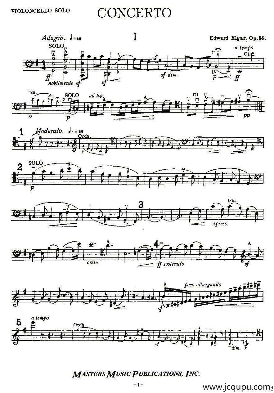 Edward Elgar Concerto e Minor Op85 For Cello（Cel）简谱