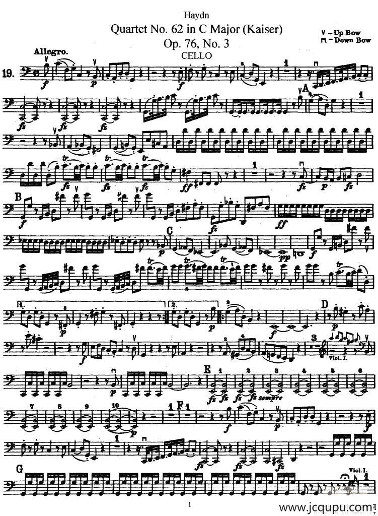 皇帝（四重奏大提琴分谱）简谱