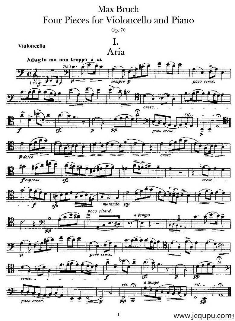马克斯·布鲁赫 Op70 4首（大提琴）简谱